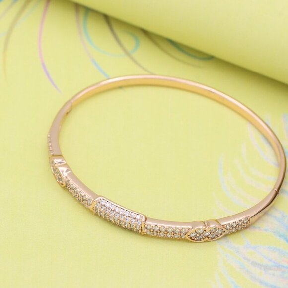 Rose Gold Bangle with Leaf Motif and Sparkling Stone Detailing, XPBL0559 - Picture 2 of 12